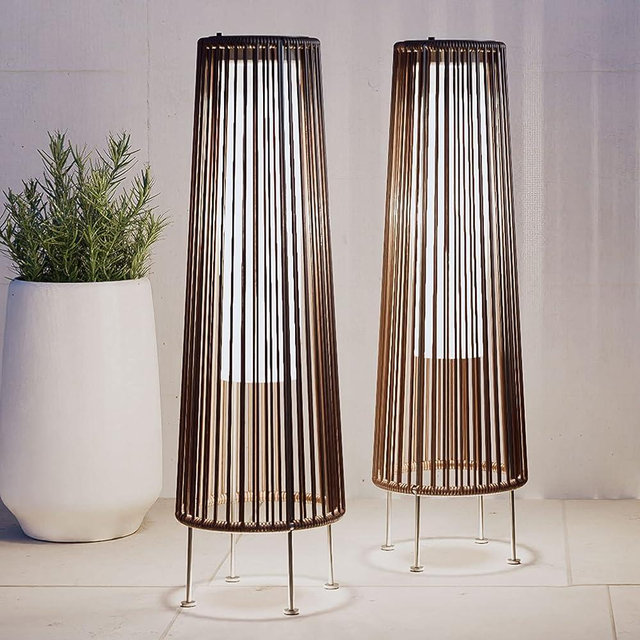 Grand patio Outdoor Floor Solar Light 2-Pack, All-Weather Wicker Solar Patio Lamp Waterproof Outside Solar Deck Lamp for Porch, Yard, Garden, Lawn Decorations - Dark Brown, Gordes 2 PCS