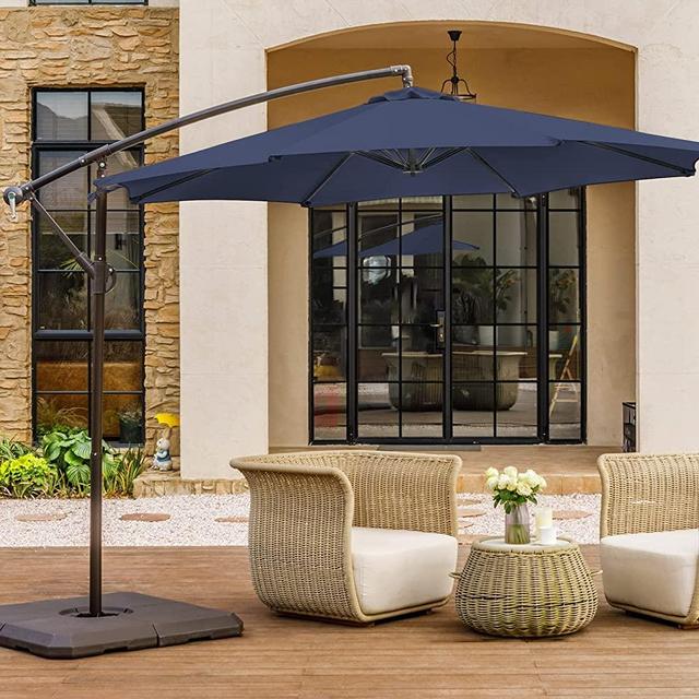 wikiwiki 10ft Patio Umbrellas Offset Outdoor Umbrella Cantilever hanging Umbrellas w/Infinite Tilt, Fade Resistant Waterproof RECYCLED FABRIC Canopy & Cross Base, for Yard, Garden & Deck (Navy Blue)
