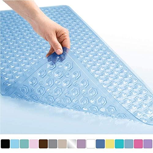 GORILLA GRIP Original Patented Bath, Shower, Tub Mat, 35x16, Machine Washable, Antibacterial, BPA, Latex, Phthalate Free, Bathtub Mats with Drain Holes and Suction Cups, XL Size Bathroom Mats, Blue