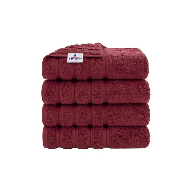 American Soft Linen 4 Pack Bath Towel Set, 100% Cotton, 27 inch by 54 inch Bath Towels for Bathroom, Burgundy Red