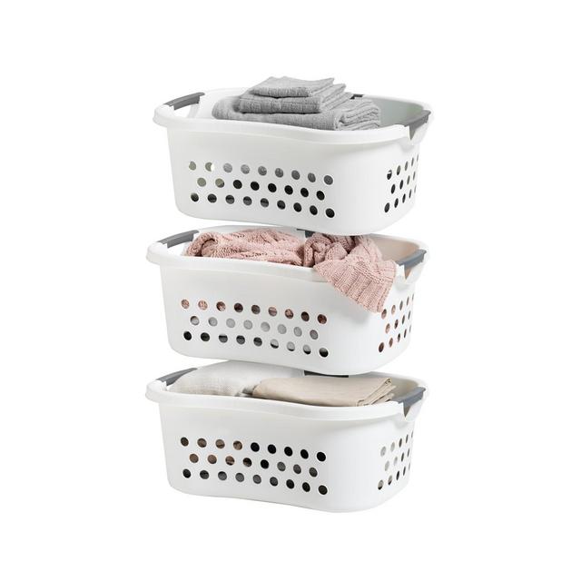IRIS USA 3Pack Plastic Clothes Laundry Basket, Hamper, White