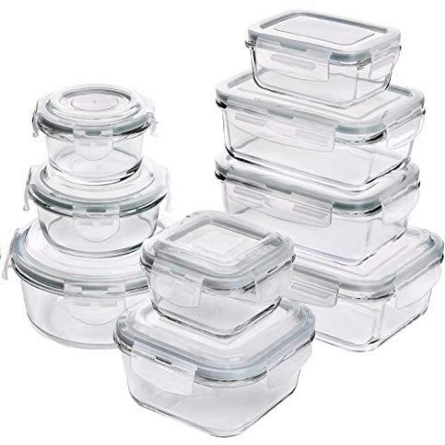 Utopia Kitchen [18-Pieces] Glass Food Storage Containers with Lids - Glass Meal Prep Containers with Transparent Lids - BPA Free - (9 Containers and 9 Lids) - Grey