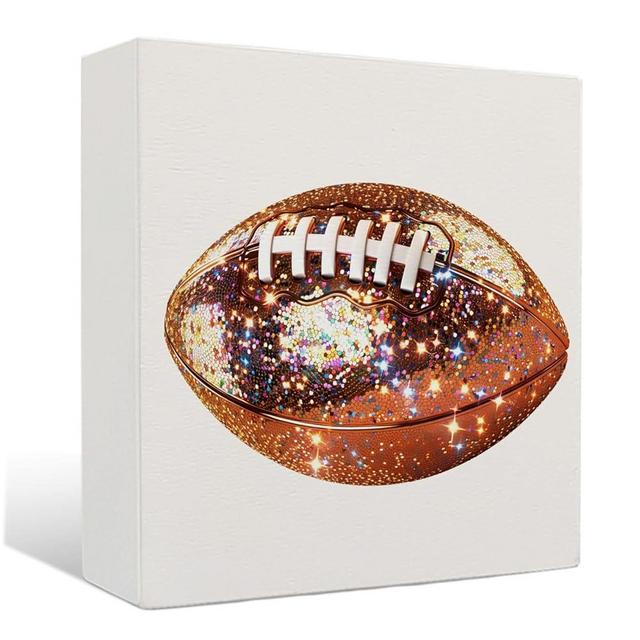 Nrleey Disco Football Wooden Sign - Football Decor, 5 x 5 x 1.2 Inches