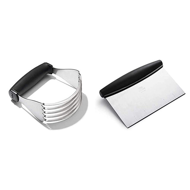OXO Good Grips Stainless Steel Bladed Dough Blender and Cutter,Null,NULL & Stainless Steel Good Grips Multi-Purpose Scraper & Chopper, 1 Count