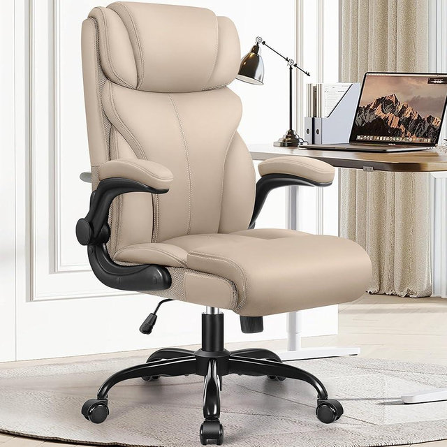 HeroSet Office Chair, Ergonomic Big and Tall Computer Desk Chairs, Executive Breathable Leather Chair with Adjustable High Back Flip-up Armrests, Lumbar Support Swivel PC Chairs with Rocking Function