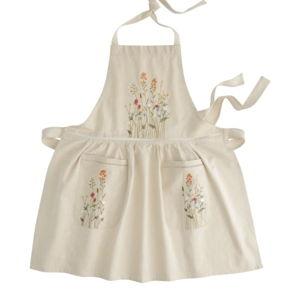 Natural Embroidered Floral Apron with Lace Trim - World Market