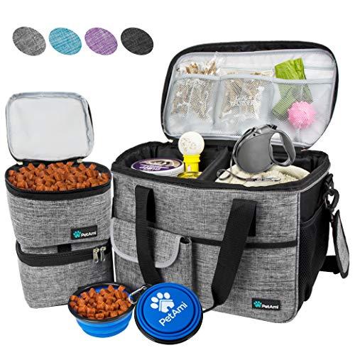 PetAmi Dog Travel Bag | Airline Approved Tote Organizer with Multi-Function Pockets, Food Container Bag and Collapsible Bowl | Perfect Weekend Pet Travel Set for Dog, Cat