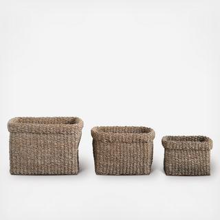 Square Woven Seagrass 3-Piece Basket Set