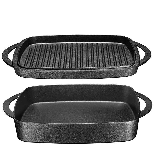 Pre-Seasoned Cast Iron Square Casserole Baker With Griddle Lid 2 in 1 Multi Baker Dish 10"