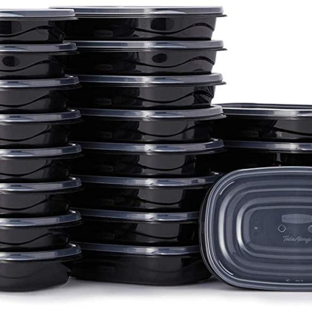 Rubbermaid TakeAlongs Food Storage Containers, Set of 22 (44 Pieces Total) | for Meal Prep, Lunch for Adults & Kids | Reusable & Stackable, 4-Cup, 22-Pack, Black