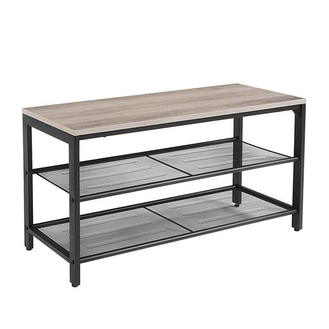 VASAGLE Shoe Bench, Shoe Rack with 2 Mesh Shelves, Shoe Storage Organizer for Entryway Hall, Metal, Industrial, Greige and Black ULBS074B02