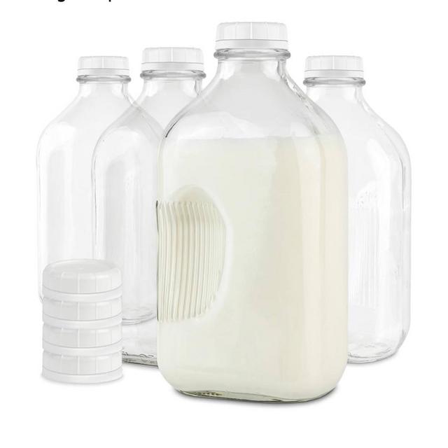 64-Oz Glass Milk/ Juice Jugs with Caps (2 Pack) - 64 Ounce Food Grade Glass Bottles - Dishwasher Safe - Bottles for Milk, Buttermilk, Honey, Tomato Sauce, Jam, Barbecue Sauce