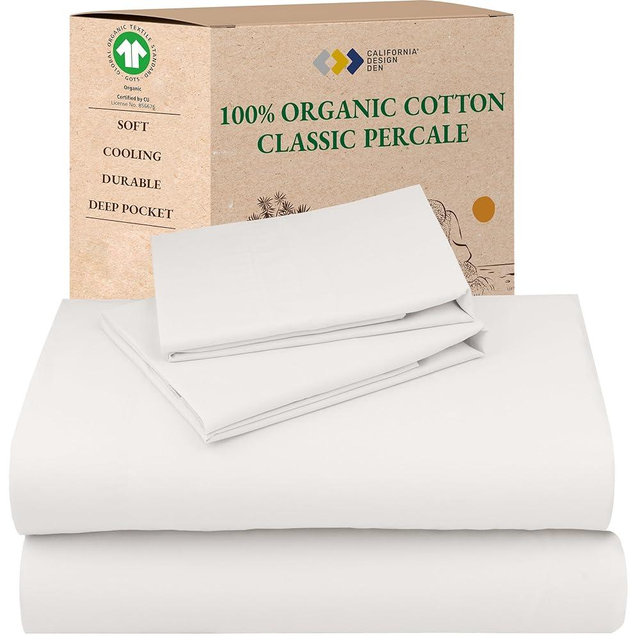 California Design Den Full Size Bed Sheets Set - Soft 100% Organic Cotton Sheets with Deep Pockets, Crisp Percale, Breathable and Durable Bedding Set - True Ivory
