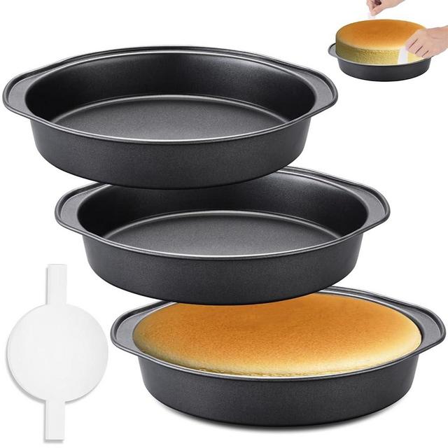 Gymdin 8-inch Cake Pan Set of 3, Carbon Steel Round Cake Pans with 100 Pieces Parchment Paper, Non-stick & Easy Demolding, Non-toxic & Healthy
