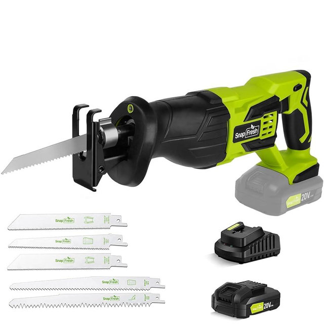 SnapFresh 20V Cordless Reciprocating Saw –3000 SPM, Variable Speed Trigger, Tool-Free Blade Change, LED Light, Lightweight & Compact for Wood, Metal, Plastic, 2.0Ah Battery & Fast Charger Included