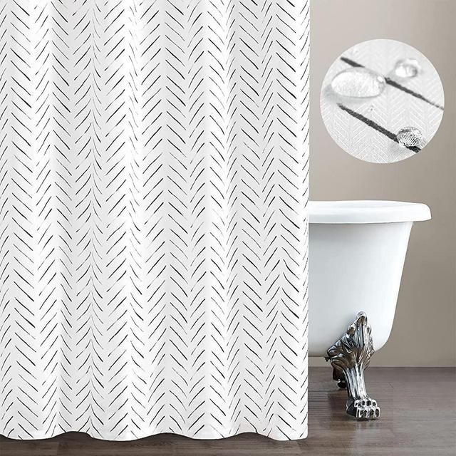 JINCHAN Black and White Shower Curtain Herringbone Fabric Shower Curtain Zig Zag Chevron Farmhouse Zigzag Modern Shower Curtain for Bathroom Water Repellent Hooks Included 70x72 inches