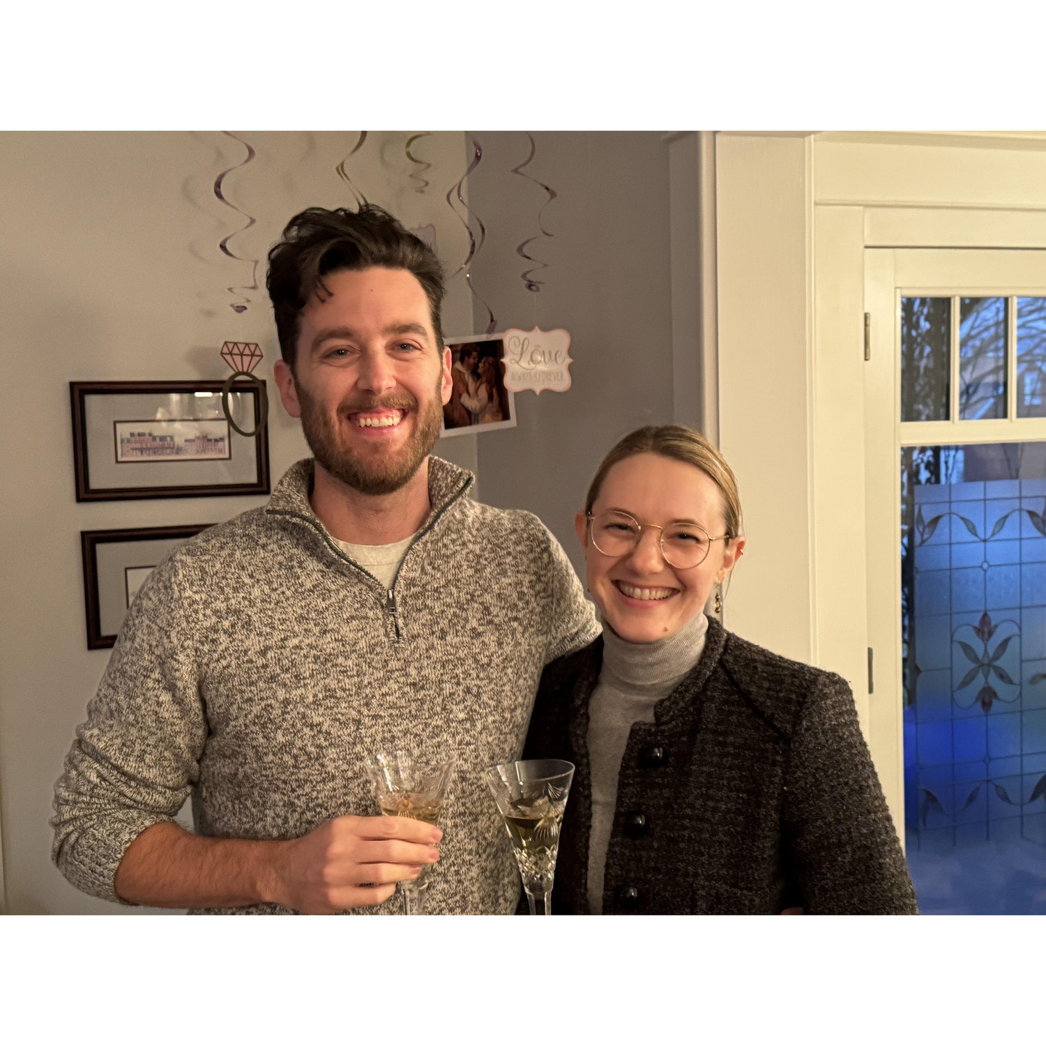 Our first Christmas in Philadelphia post-engagement, with celebratory decorations by Justine😇 Note how Andrew's hair matches the decor.