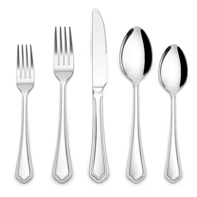 60 Pieces Silverware Set for 12 with Seashell-edge, HaWare Stainless Steel Timeless Styling Flatware Eating Utensils Set, Modern and Elegant, Highly Mirror Polished and Dishwasher Safe