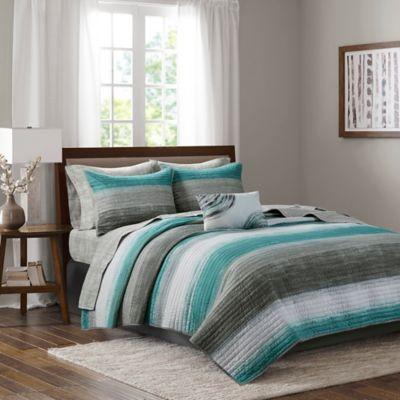Madison Park Essentials Saben 8-Piece King Reversible Coverlet Set in Aqua