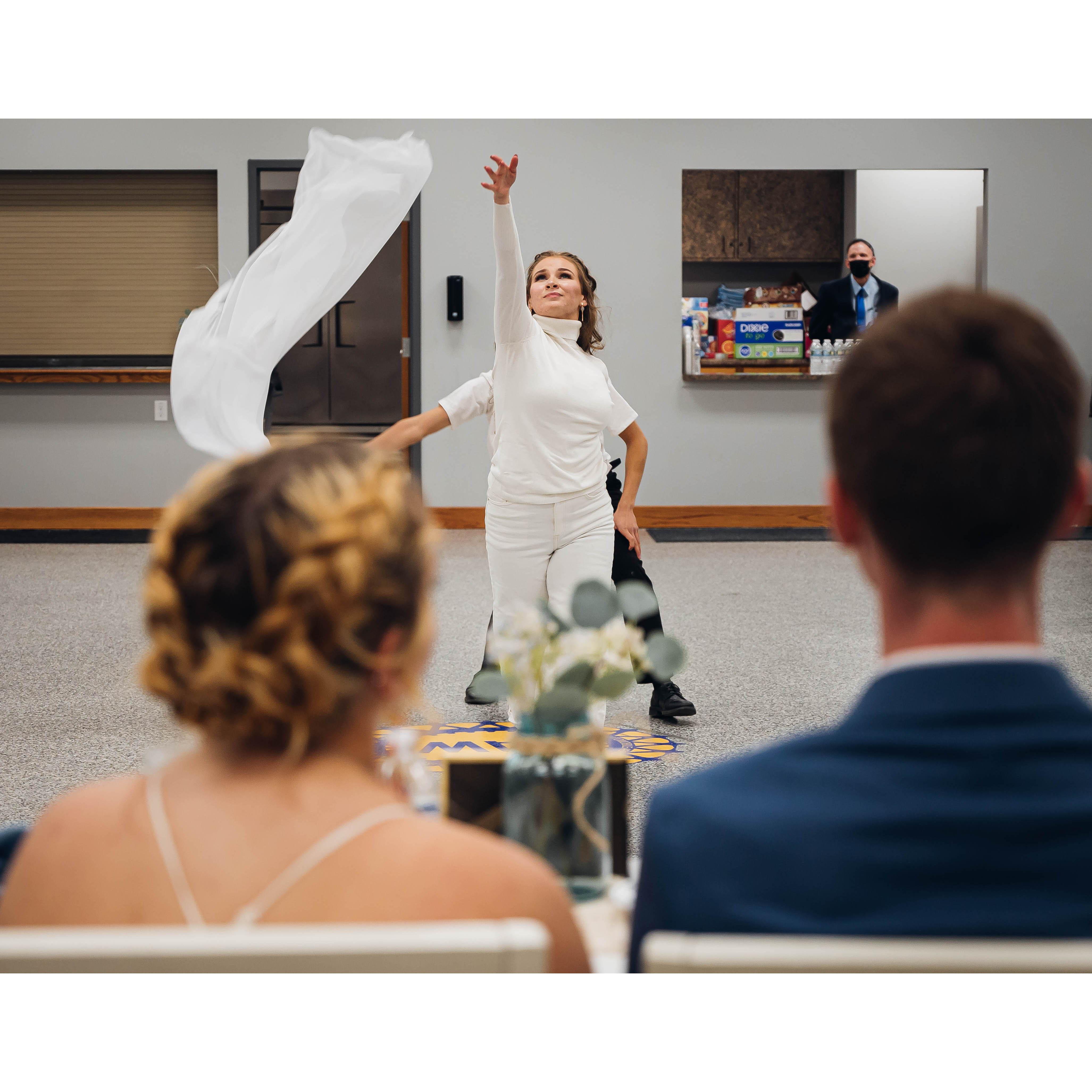 Prophetically dancing at Rebecca Joy's sister's wedding!