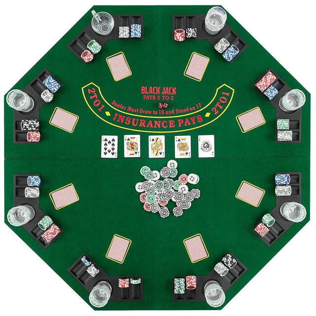Giantex 48" Poker Table Top - 8 Player Foldable Texas Holdem Poker Table Topper w/Carrying Bag, Cup Holders, Chip Trays, Portable Anti-Slip Blackjack Octagonal Poker Mat Layout for Card Casino Game
