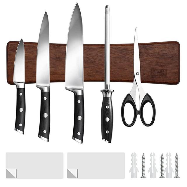 HOSHANHO Knife Magnetic Strip, Acacia Wood Powerful Magnetic Knife Strips, Magnetic Knife Holder for Wall 10 Inch Use as Magnetic Tool Organizer, Home Organizer