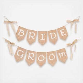Burlap Bride & Groom Wedding Banner Set