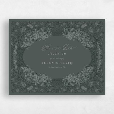 Dark Seaweed, Green Wedding Save the Date - Siena Landscape