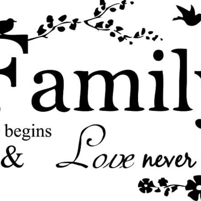 Glossy Black 22" x 10" Family Letter Quote Removable Vinyl Decal Art Mural Home Decor Wall Stickers
