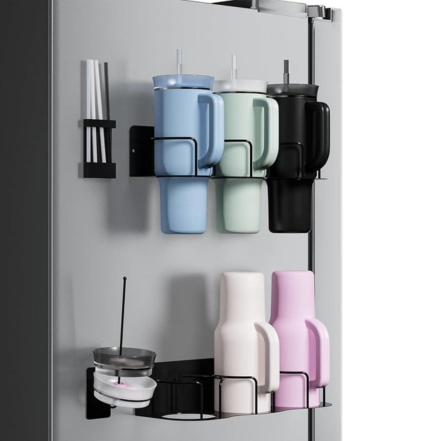 SpaseMaxxx Magnetic Stanley Cup Holder for Refrigerator, Water Bottle Organizer for Stanley 30/40 OZ with Handle, Tumbler Lid Straw Organizer for Stanley Cup Accessories, Gifts Ideal