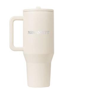 Customizer - Traveler 40oz in Cream - "Mrs. Annett" in Fisterra font