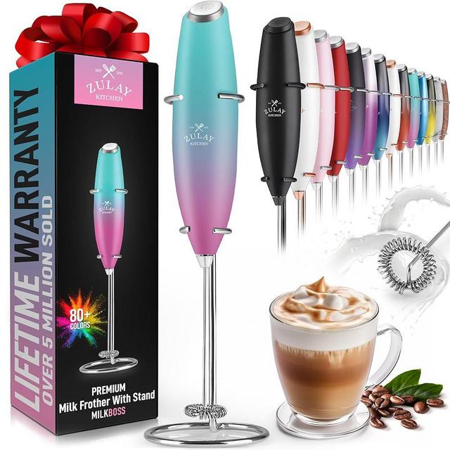 Zulay Powerful Milk Frother Handheld Foam Maker for Lattes - Whisk Drink Mixer for Coffee, Mini Foamer for Cappuccino, Frappe, Matcha, Hot Chocolate by Milk Boss (Bubblegum)