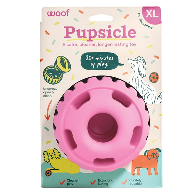 WOOF Party Pupsicle - Long-Lasting Interactive Dog Toys for Boredom - Low-Mess Design - Birthday Gifts for Dogs - XL Dog Toys - Party Pink