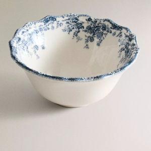 Floral Earthenware Snack Bowl in Blue