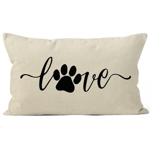 Liosei Cute Dog Paw Love Linen Throw Pillow Cover, Dog Mom, Dog Lover Mom Gifts for Home Room Bed Sofa Decorations Decor (12 x 20 Inch