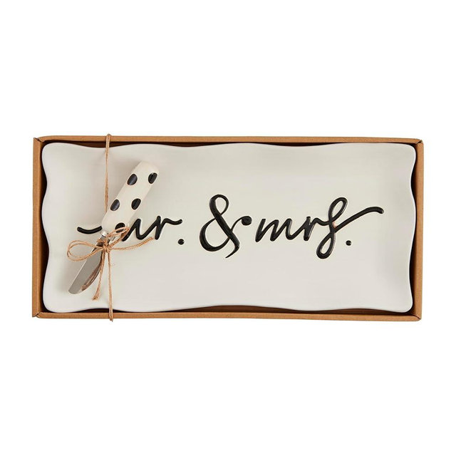 Mud Pie Mrs Hostess PLATTERS, tray 7 1/4" x 16" | spreader 5 1/2", WHite