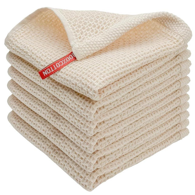 FreeNook 100% Cotton Waffle Weave Kitchen Towels, 6 Pack Dish Cloths for Washing Dishes, Ultra Soft Absorbent Dish Towels, Quick Drying Kitchen Rags, 12x12 Inches, Beige