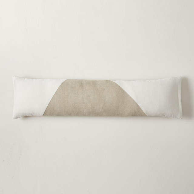 Cotton Linen & Velvet Corners Pillow Cover, 12"x46", White