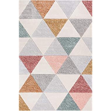 Well Woven Suave Angles Dusty Pink Red Copper Blue Grey Modern Geometric Hand Carved 5x7 (5'3" x 7'3") Area Rug Easy to Clean Stain & Fade Resistant Thick Soft Plush