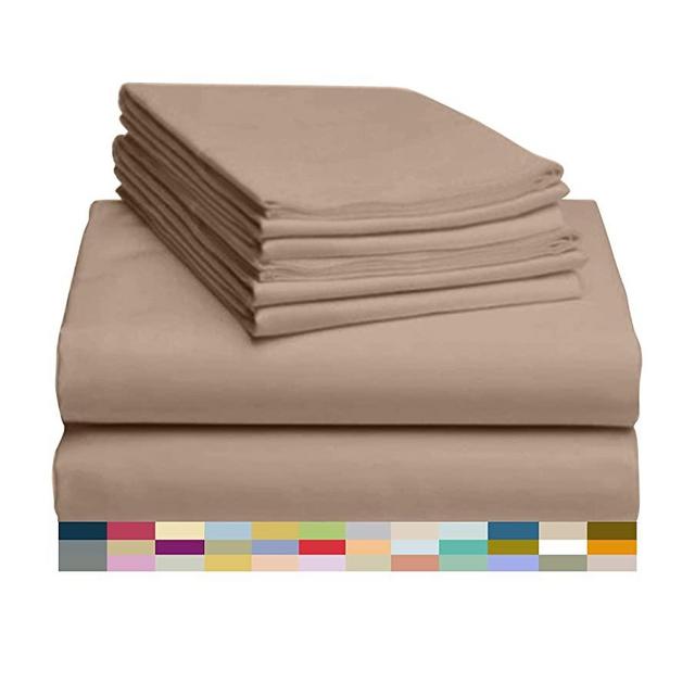 LuxClub 6 PC Sheet Set Bamboo Sheets Deep Pockets 18" Eco Friendly Wrinkle Free Sheets Hypoallergenic Anti-Bacteria Machine Washable Hotel Bedding Silky Soft - Light Khaki Queen