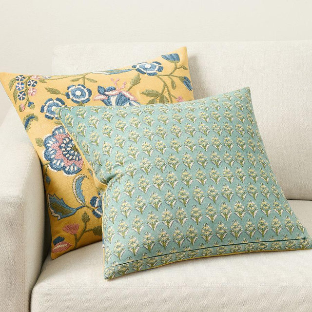 Bette Floral Reversible Embroidered Pillow, 20 Inches, Yellow Multi