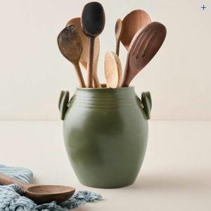 Vintage-Inspired Sage Green Utensil Crock