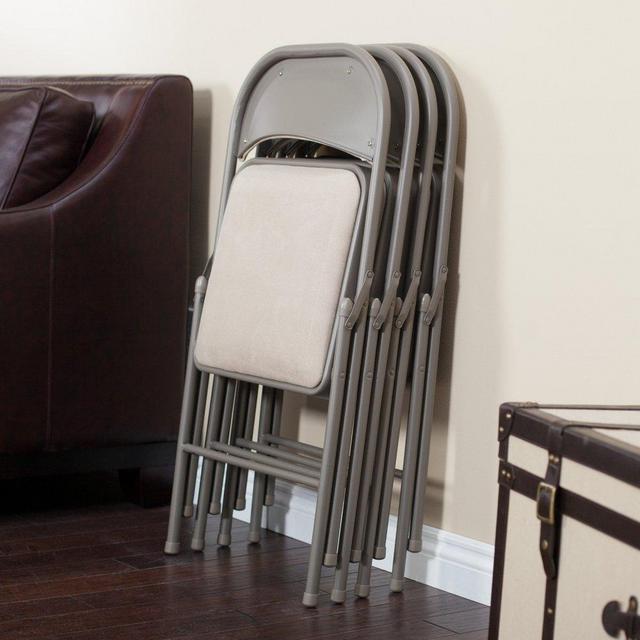 MECO 037.25.4N4 Sudden Comfort Deluxe Indoor/Outdoor Steel Metal Fabric Padded Folding Fold Up Party Card Chair, Buff Frame and Sand Tan Seat (4 Pack)