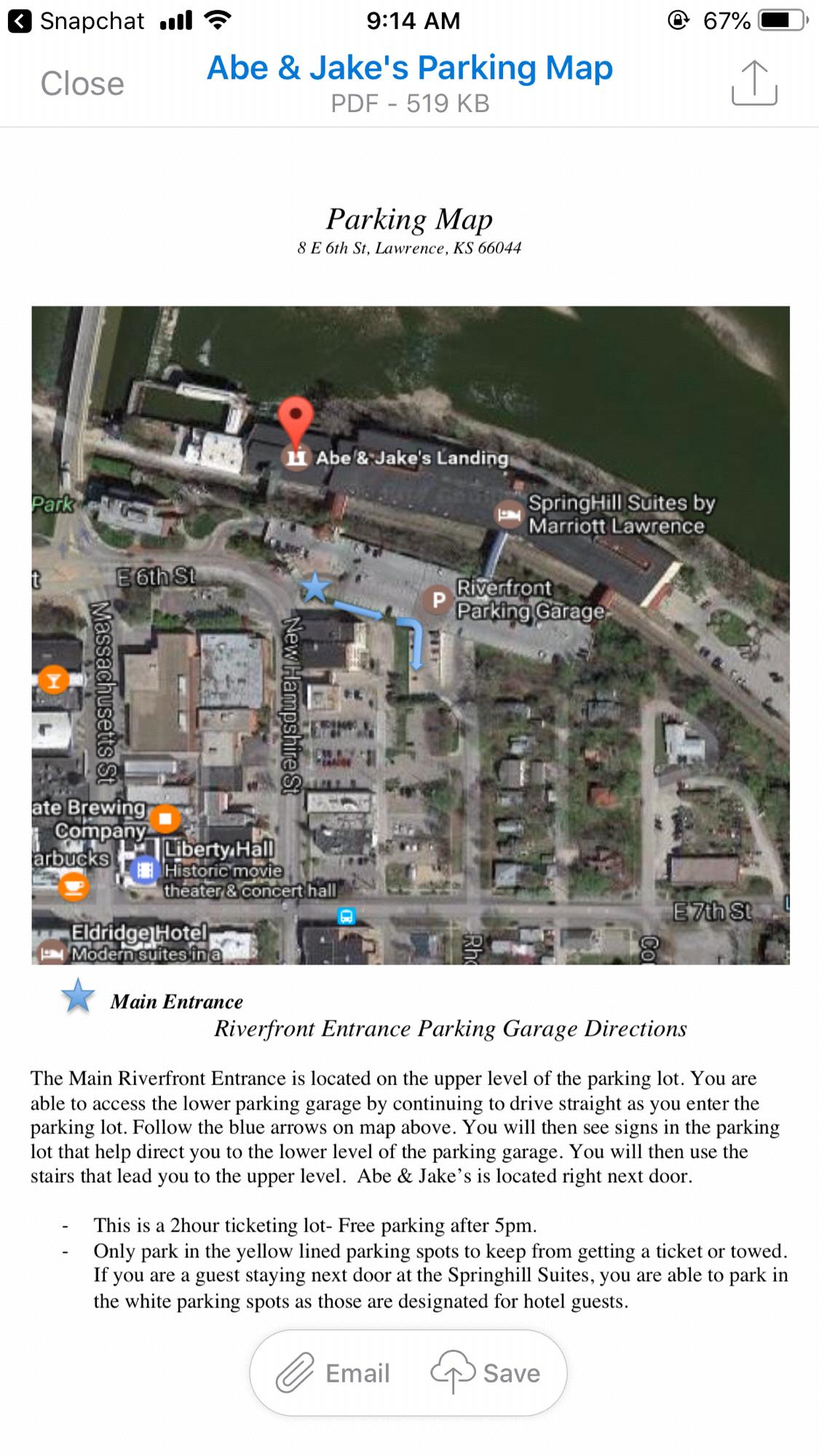 Venue parking instructions