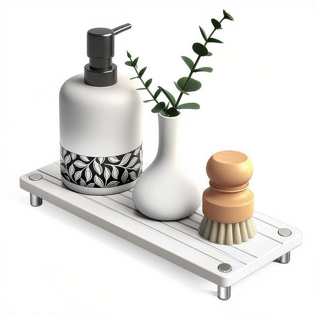 Quick Dry Sink Caddy Kitchen Sink Organizer, Water Absorbing Stone Tray for Sink, Stone Drying Tray, Diatomite Faucet Mat & Protector, Dispenser Sponge Holder, Stone Soap Tray for Bathroom Counter