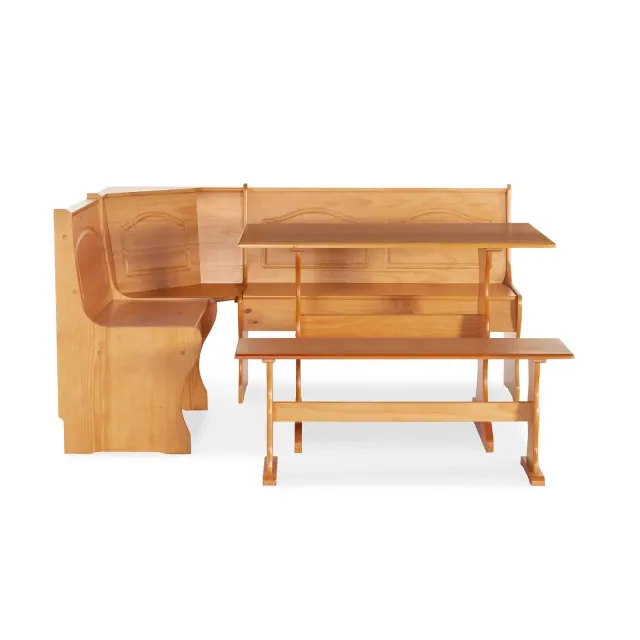 3pc Chelsea Pine Breakfast Corner Nook Dining Set Natural - Linon