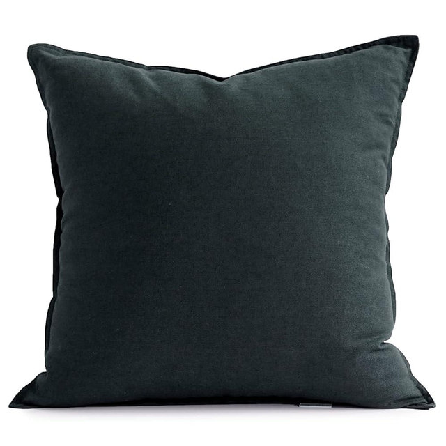 Jeanerlor 24" x 24" Natural Cotton Linen Soft Soild Decorative Square Throw Pillow Covers Green Set Cushion Case for Sofa Bedroom Car 60 x 60cm, Dark Green