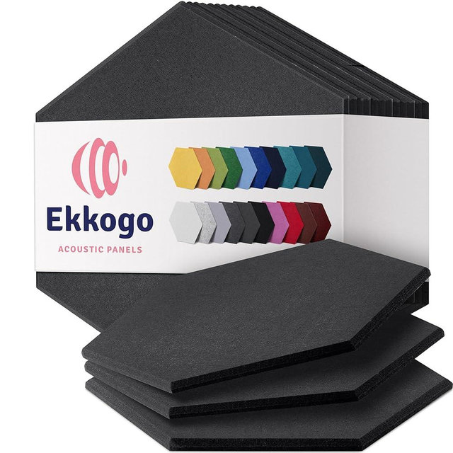 Ekkogo Acoustic Panels 12-Pack Soundproof Wall Panels 12"X10.4"X0.4" Sound Panels High Density Sound Dampening Panels - [Dark Gray Hexagon]