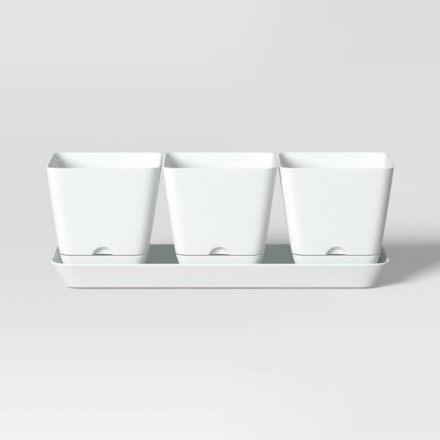 4" Outdoor Square Trio Planters with Tray White - Room Essentials™