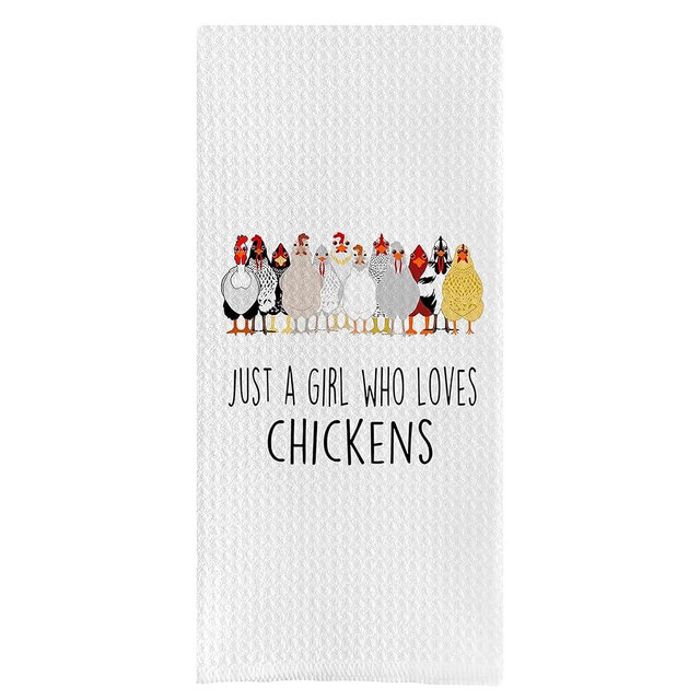 DOTAIN Funny Farmhouse Just a Girl Who Loves Chickens Waffle Weave Dish Towel Cloth Decor,Chicken Themed Washable Dishcloth for Kitchen Bathroom(24x16inch)